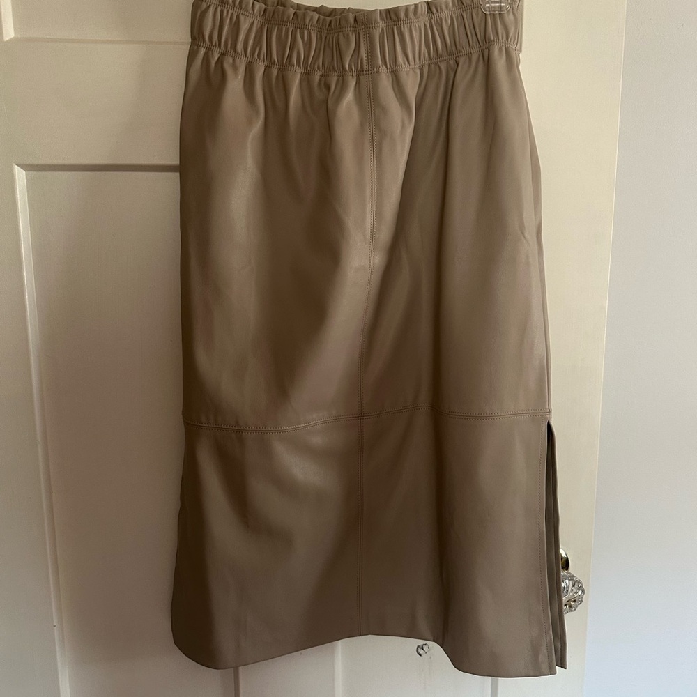 Ann Taylor Classic Tan Pleather Midi Skirt